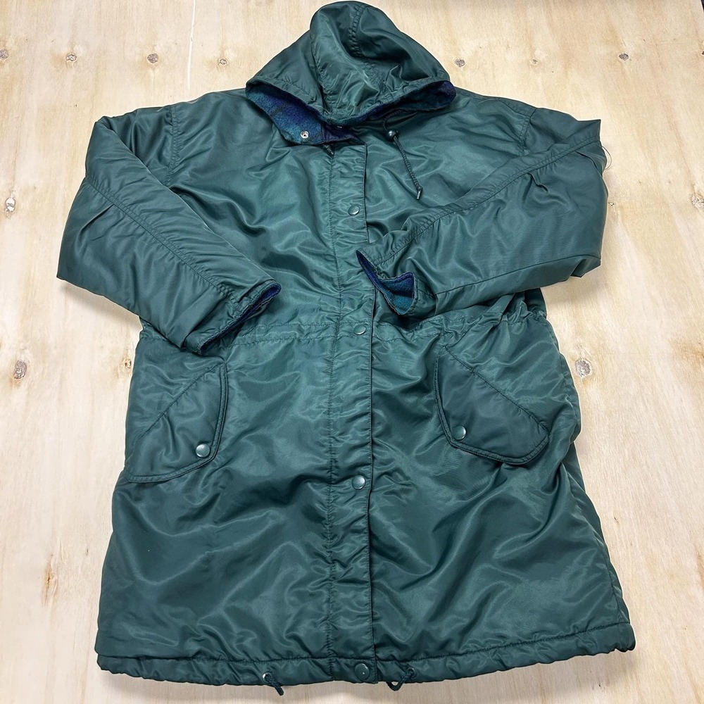 Vintage Andy Johns Parka Coat Mens Medium Green Nylon Hooded Insulated Outdoor